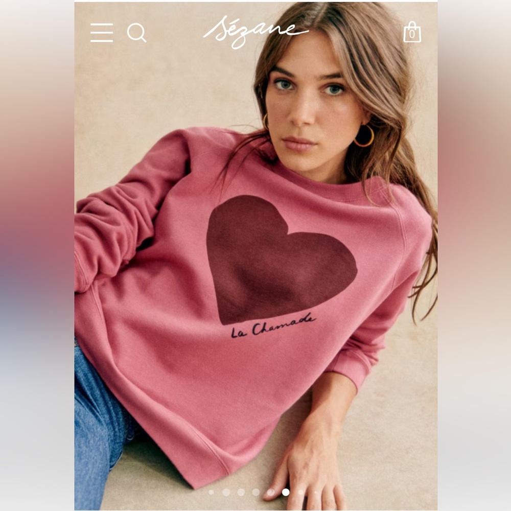 Sezane La Chamade Heart Sweatshirt in Rosewood XS